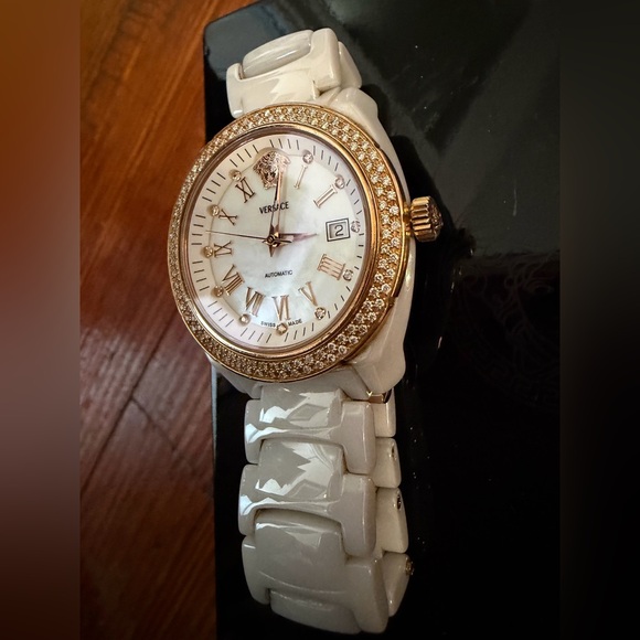 Authentic Versace Rose Gold Diamond Bezel Automatic Off White Ceramic Watch 38MM - Picture 2 of 7